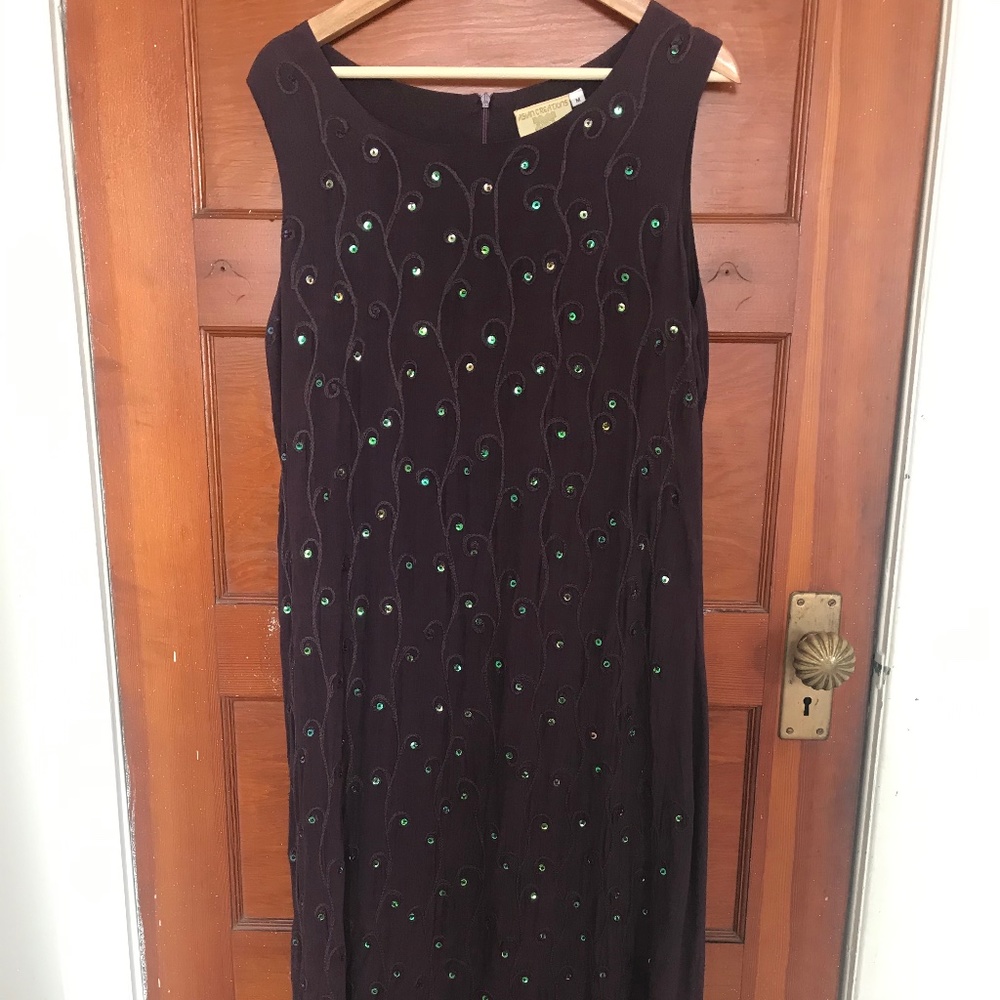 Long Purple Dress with Green Iridescent Sequins